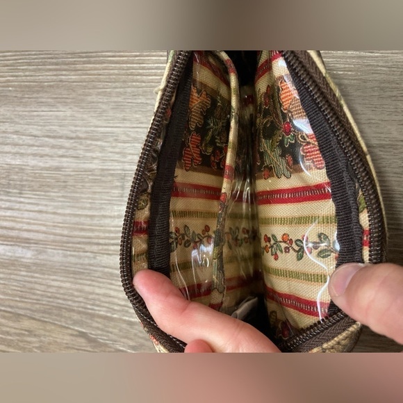 Longaberger Womens Quilted Brown Fall Leaves Floral Wristlet Pouch Wallet Zip - Picture 4 of 5